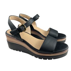Soul Naturalizer Womens Graciela Sandals 7.5 M Black Faux Leather Wedge Open Toe